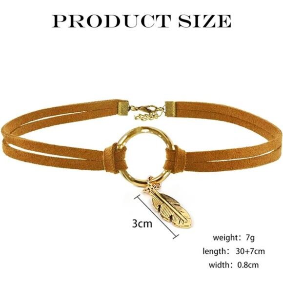 Native American Bohemian Feather Charm Handmade PU Leather Choker Necklace - Picture 5 of 8